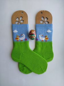 Голубые вязаные носки ручной работы Весенние носочки женские носки с птичками