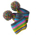 Полосатый детский шарфик с большими помпонами